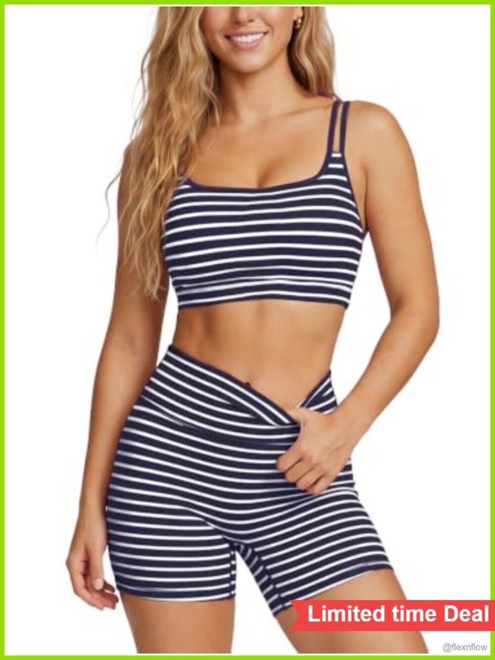 Striped Two Piece Workout Set Sports Bra & Biker Shorts Activewear